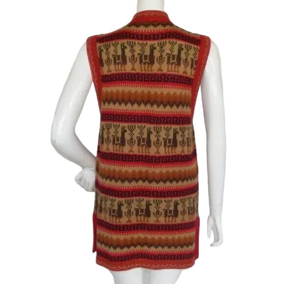 ALPACA Sweater Vest, M/L, Red, Animals, Knit, Pockets, Sleeveless - Picture 8 of 10
